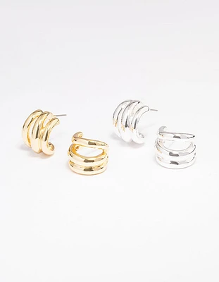 Gold & Silver Plated Huggie Hoop Earring Pack