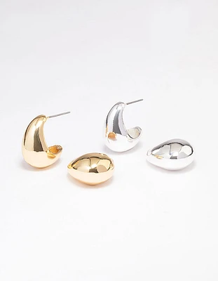 Gold & Silver Plated Huggie Hoop Earring Pack