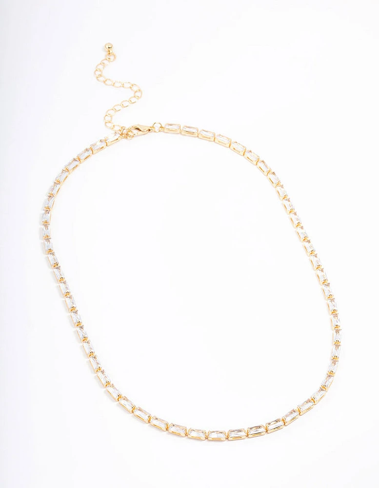 Gold Plated Baguette Cubic Zirconia Necklace