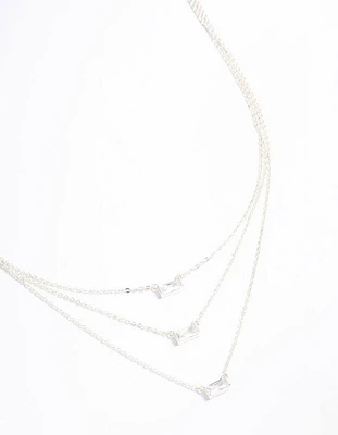 Silver Plated Cubic Zirconia Baguette Layered Necklace