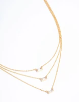 Gold Plated Cubic Zirconia Baguette Layered Necklace