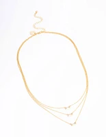 Gold Plated Cubic Zirconia Baguette Layered Necklace