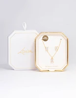 Gold Plated Radiant Cubic Zirconia Necklace & Earrings Set