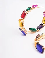 Gold Multi Stone Hoop Earrings