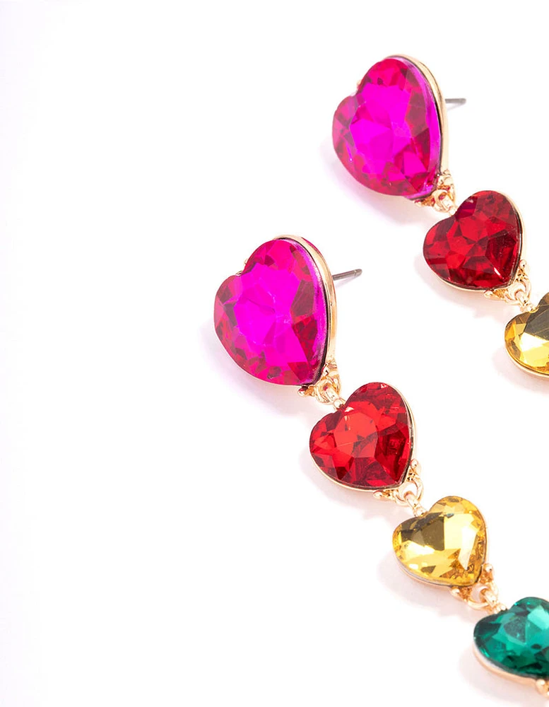 Gold Multi Heart Drop Earrings