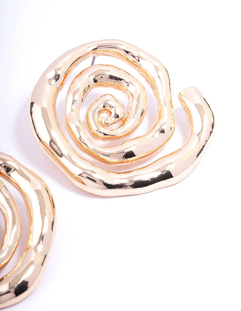 Gold Spiral Medium Stone Stud Earrings