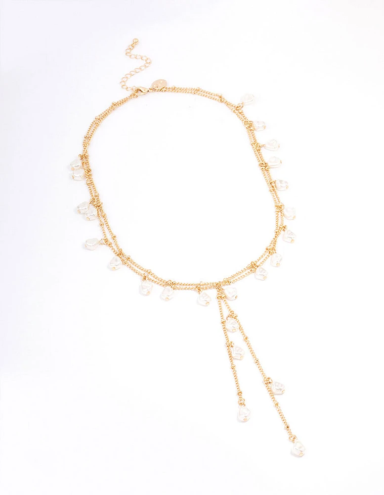 Gold Fine Y-Shape Pearl Long Necklace