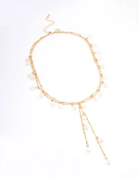 Gold Fine Y-Shape Pearl Long Necklace