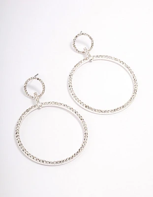 Silver Diamante Circle Drop Earrings