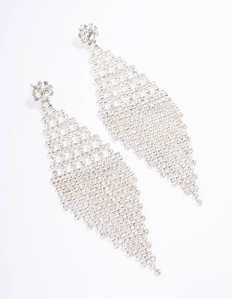 Silver Diamante Cup Chain Drop Earrings