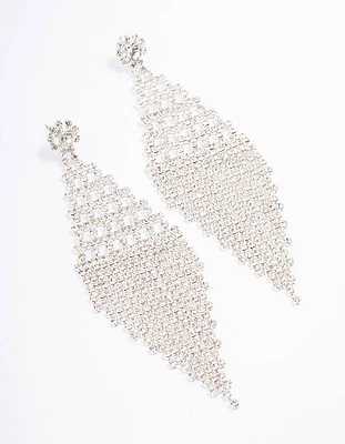 Silver Medium Diamante Cup Chain Drop Earrings