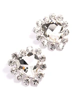 Rhodium Multi Diamante Heart Stud Earrings