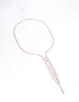 Silver Duo Diamante Drop Necklace