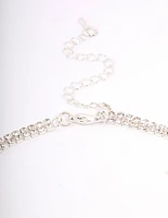 Silver Duo Diamante Drop Necklace