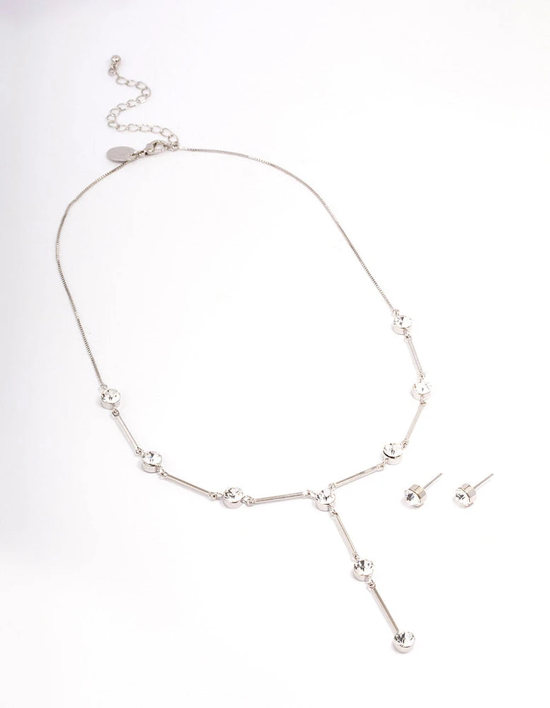 Rhodium Diamante Drop Jewellery Set