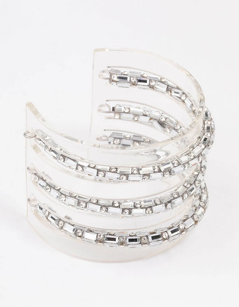 Silver Triple Diamante Row Wrist Cuff