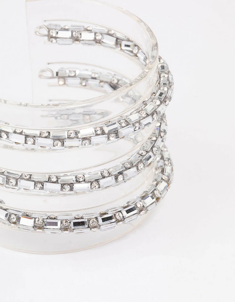 Silver Triple Diamante Row Wrist Cuff