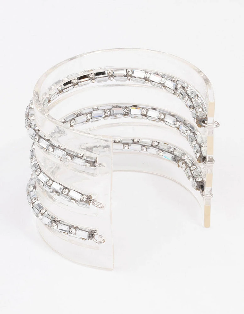 Silver Triple Diamante Row Wrist Cuff