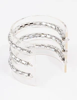 Silver Triple Diamante Row Wrist Cuff