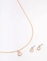 Gold Teardrop Cubic Zirconia Earring & Necklace Set