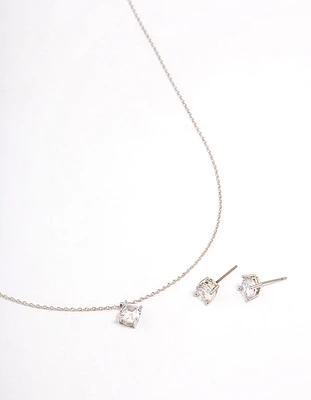 Silver Cubic Zirconia Round Earring & Necklace Set