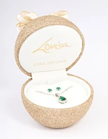 Silver Cubic Zirconia Emerald Earring & Necklace Set