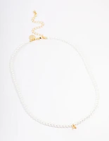 Gold Plated Letter A Initial & Pearl Pendant Necklace