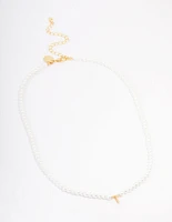 Gold Plated Letter T Initial & Pearl Pendant Necklace