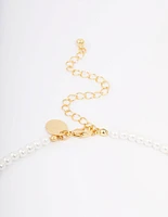 Gold Plated Letter T Initial & Pearl Pendant Necklace