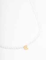 Gold Plated Letter E Initial & Pearl Pendant Necklace