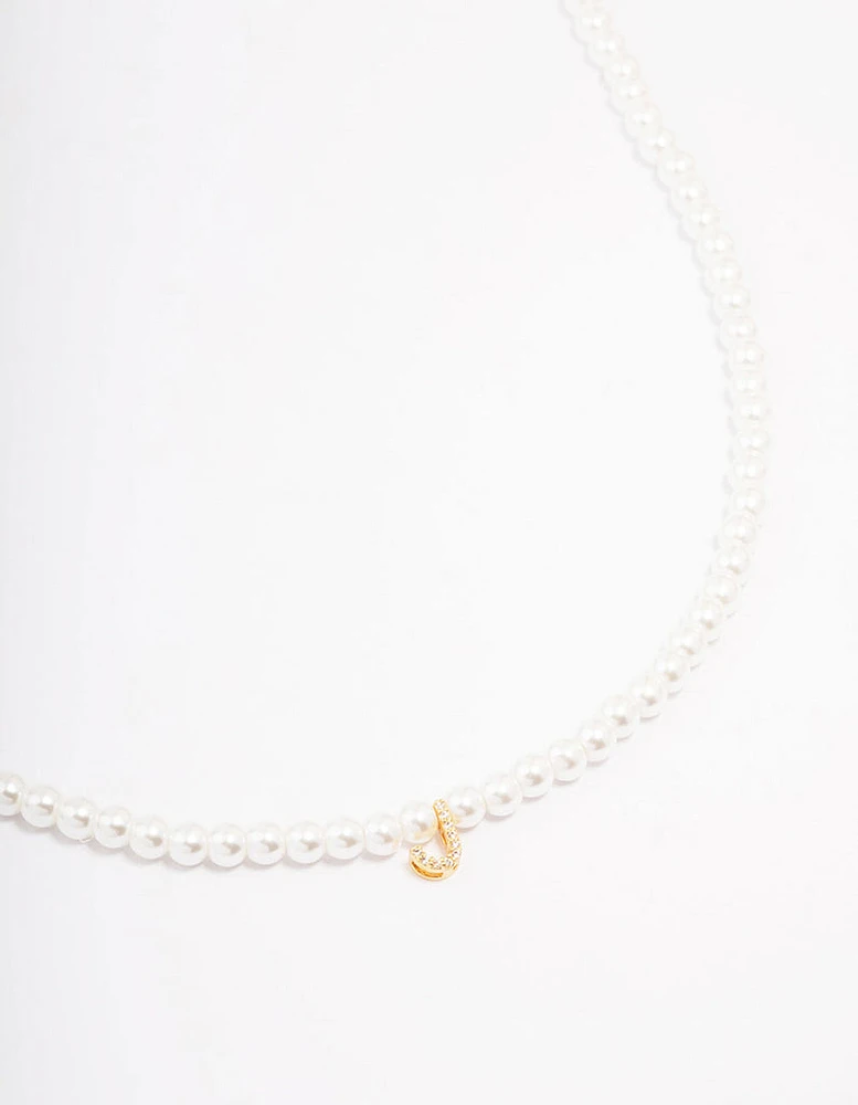 Gold Plated Letter J Initial & Pearl Pendant Necklace