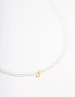 Gold Plated Letter J Initial & Pearl Pendant Necklace