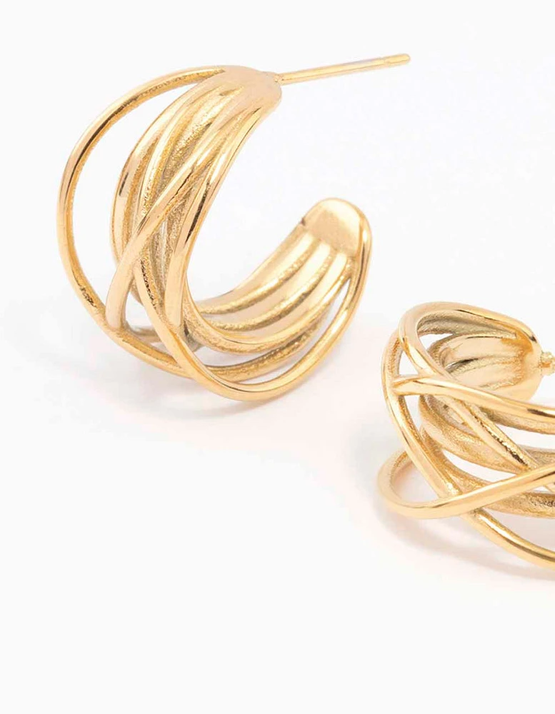 Gold Plated Stainless Steel Organic Wire Hoop Earrings