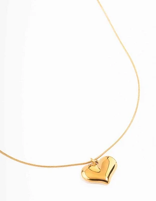 Gold Plated Stainless Steel Classic Puffy Heart Pendant Necklace
