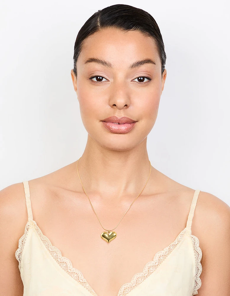 Waterproof Gold Plated Stainless Steel Classic Puffy Heart Pendant Necklace