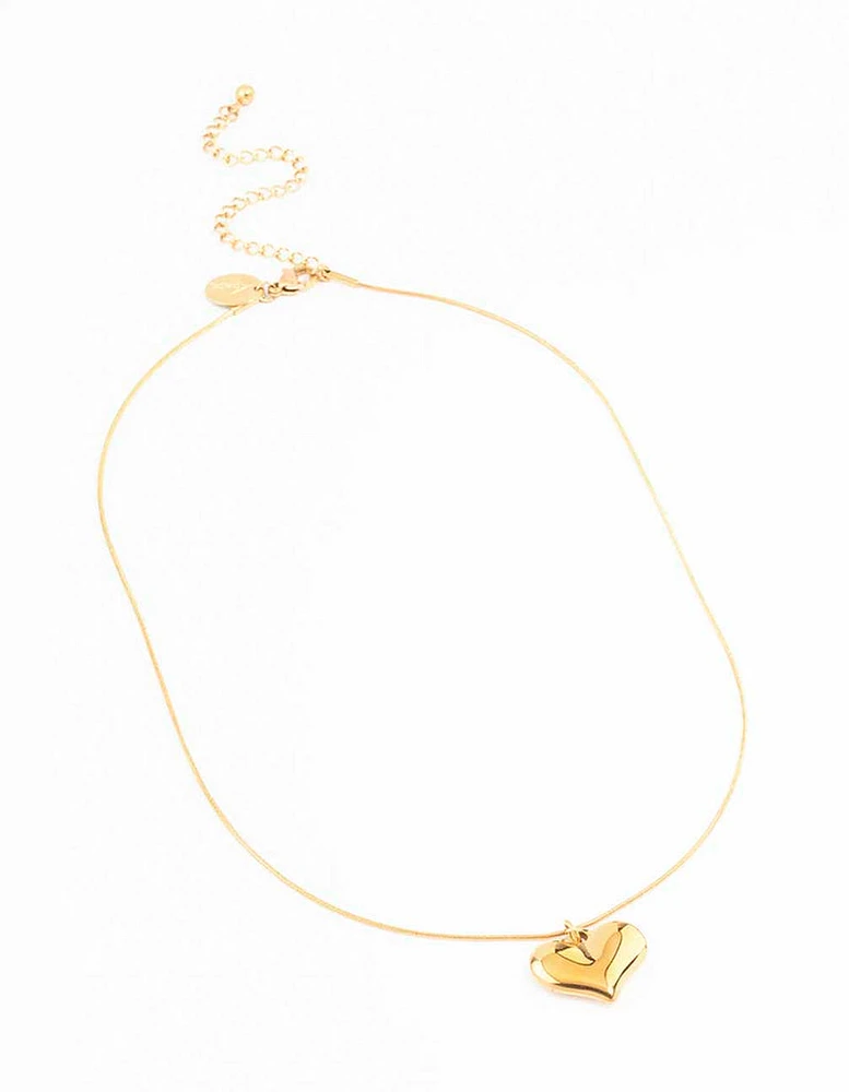 Gold Plated Stainless Steel Classic Puffy Heart Pendant Necklace