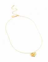 Gold Plated Stainless Steel Classic Puffy Heart Pendant Necklace