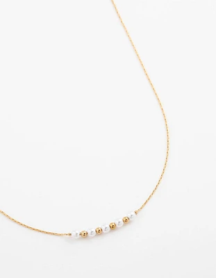 Waterproof Gold Plated Stainless Steel Dainty Pearl & Ball Necklace