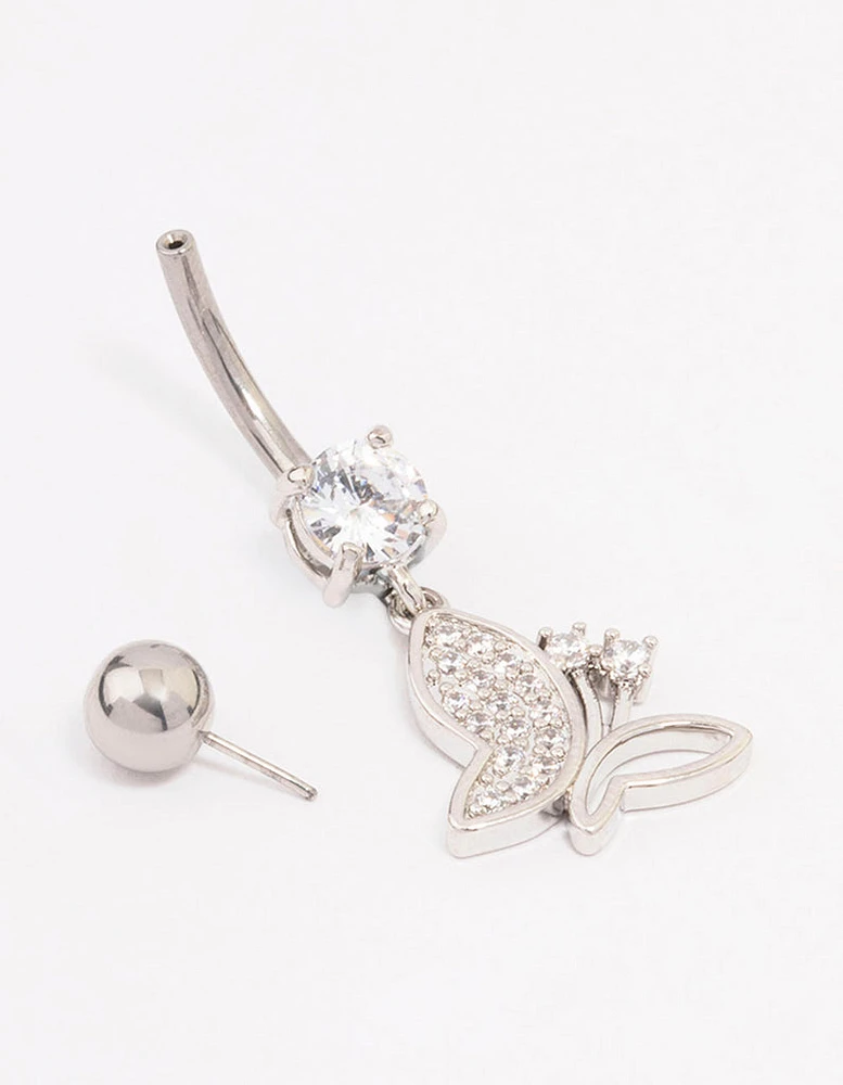 Surgical Steel Cubic Zirconia Drop Butterfly Belly Ring