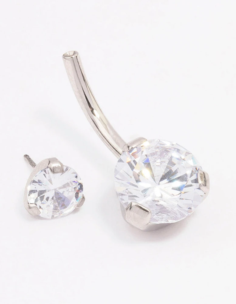 Surgical Steel Double Round Cubic Zirconia Belly Ring