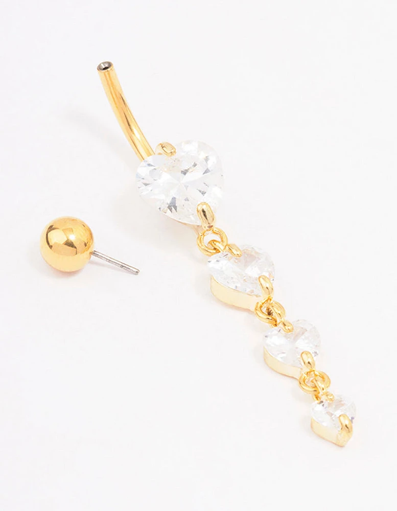 Gold Plated Surgical Steel Cubic Zirconia Heart Belly Ring