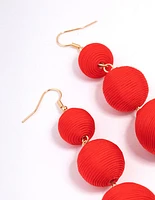 Red Thread Through Wrapped Ball Drop Earrings