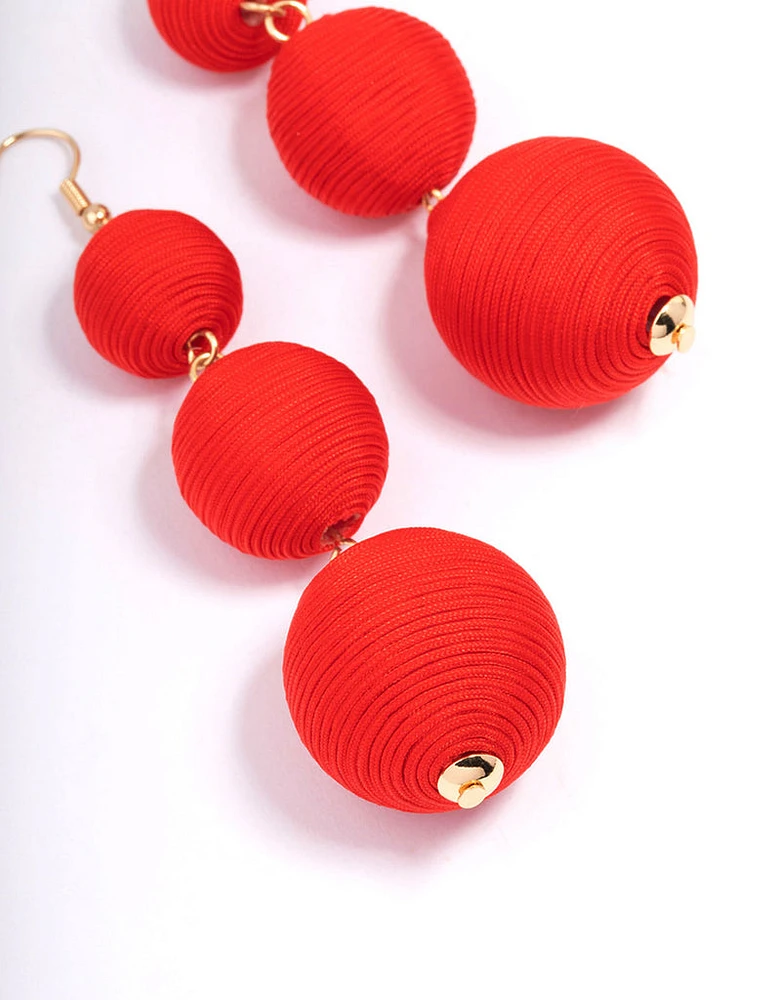 Red Thread Through Wrapped Ball Drop Earrings