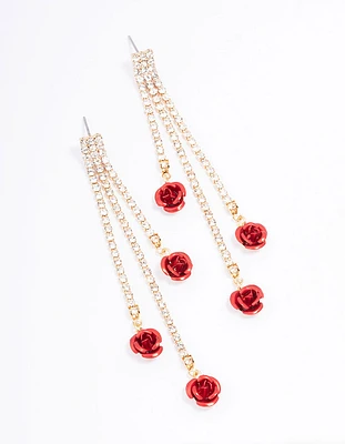 Red Cup Chain Flower Drop Earrings