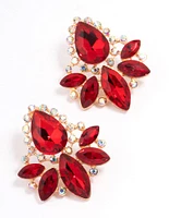 Red Multi Teardrop Stone Stud Earrings