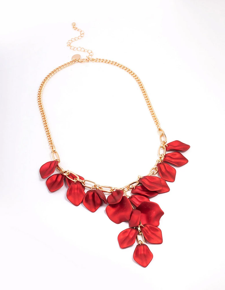 Red Short Iridescent Petal Necklace