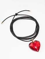 Red Heart Cord Choker Necklace