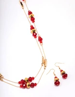 Red Multi Beaded Long Jewellery Set