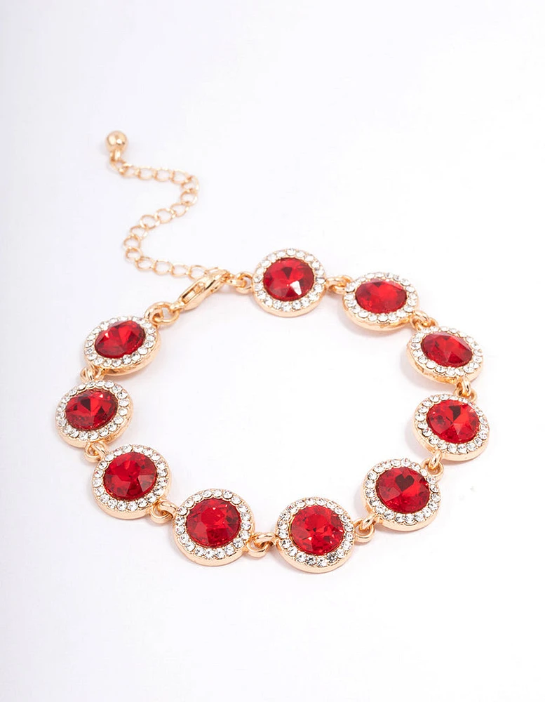 Red Round Multi Diamante Adjustable Bracelet