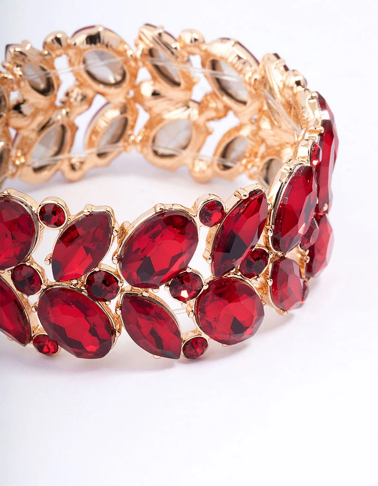 Red Adjustable Multi Stone Stretch Bracelet